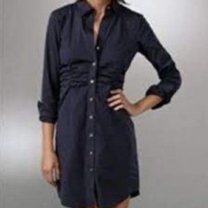 Theory Black Cerisina Ruched Button-front mini shirtdress